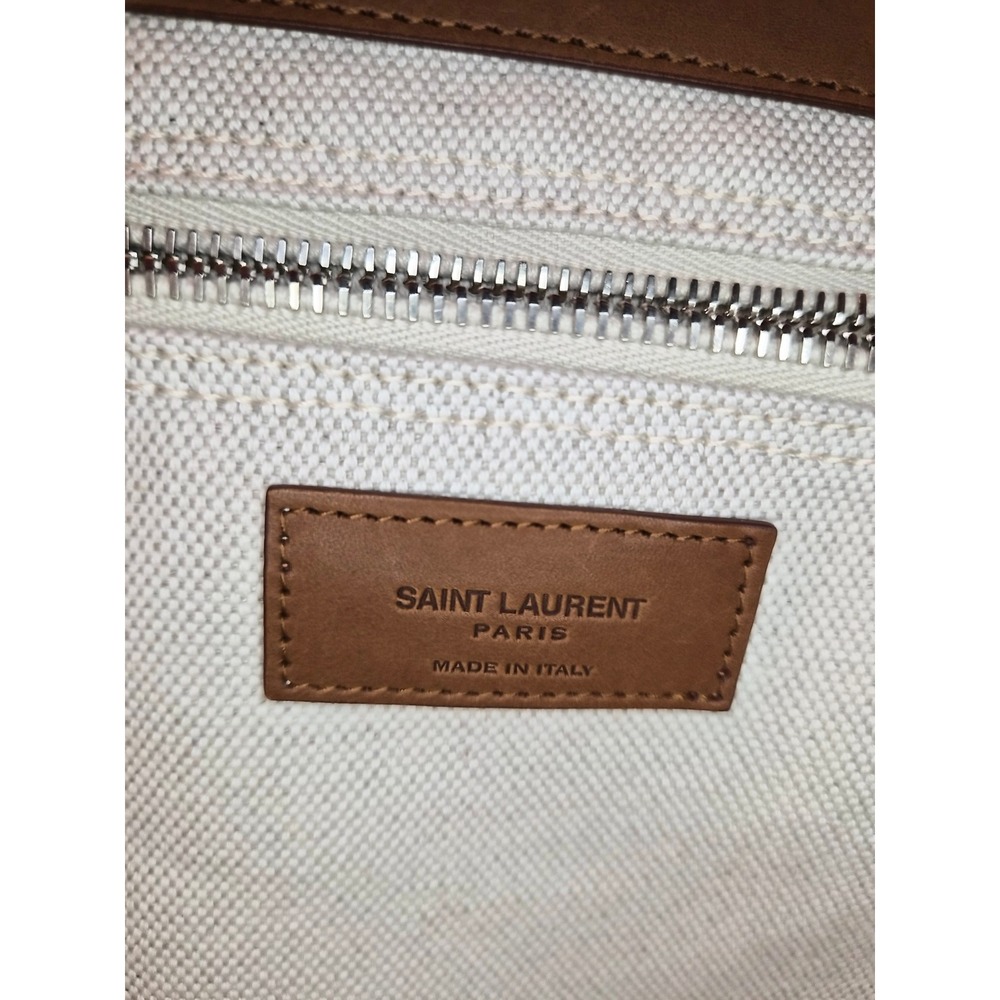 Saint‎ Laurent Rive Gauche Panier Canvas Bucket Tote Bag Brown 735728 FABJN - Picture 7 of 15